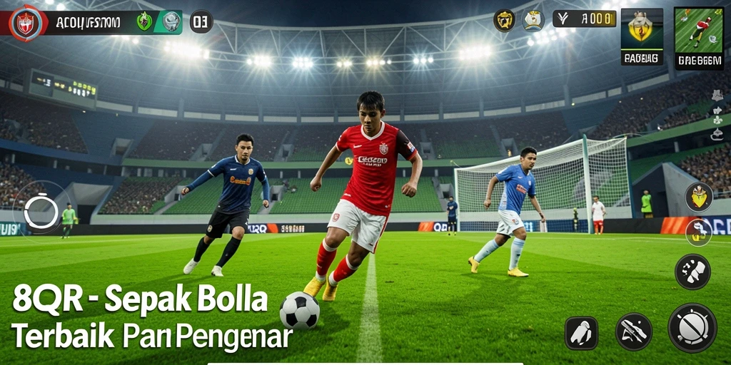 Tangkapan layar gameplay 8QR dengan aksi sepak bola yang mendebarkan.