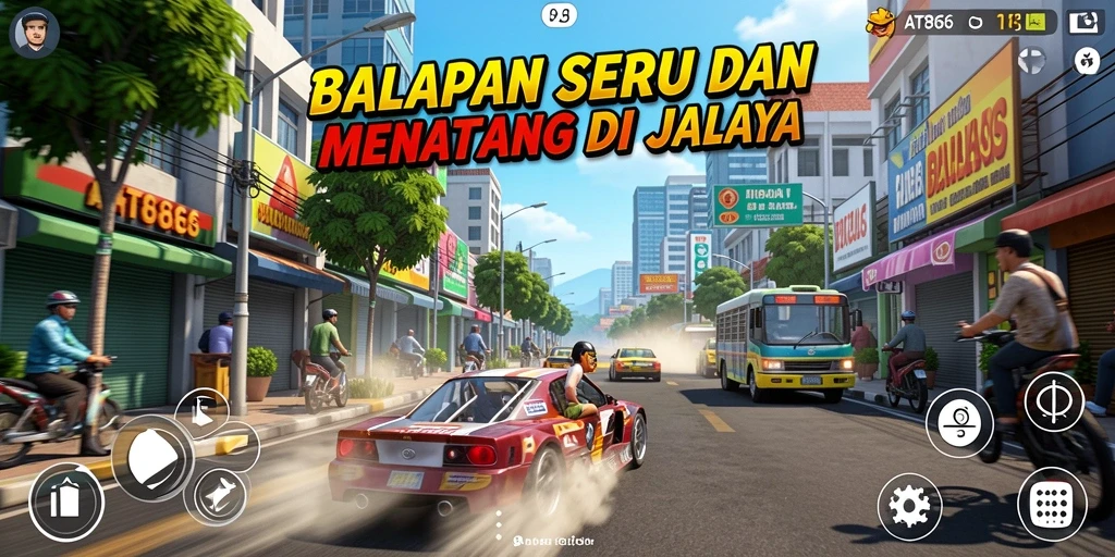 Screenshot utama AT866 menampilkan aksi balapan yang menegangkan.