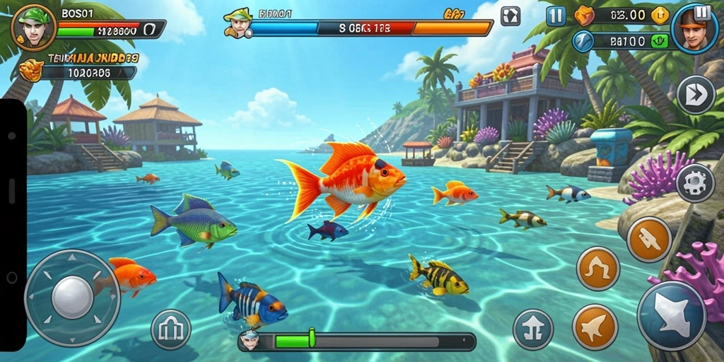 Tampilan gameplay seru BOS01 dengan berbagai ikan yang menarik.