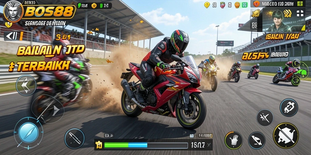 Tampilan gameplay motor balap yang mendebarkan dan realistis.