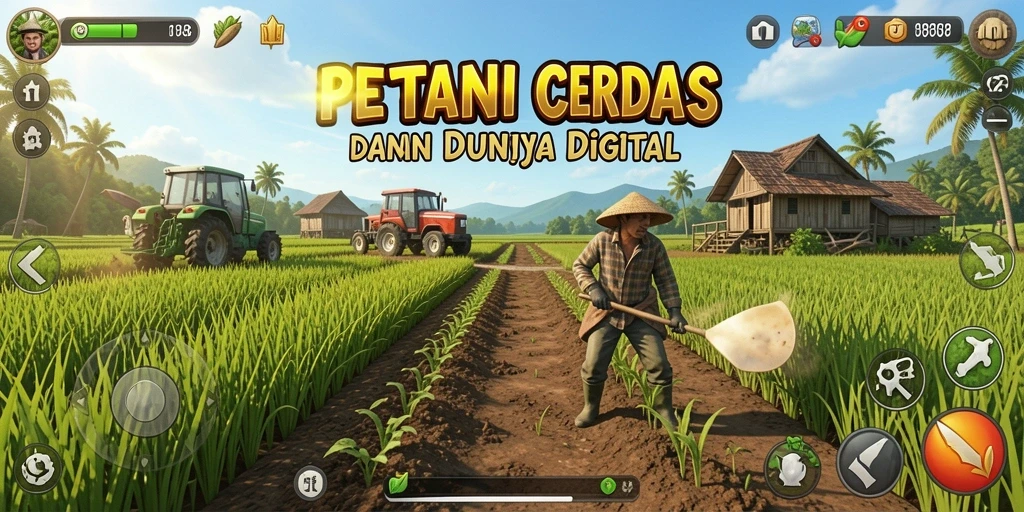 Tampilan gameplay CW8888 dengan kebun yang subur dan aktivitas bertani.