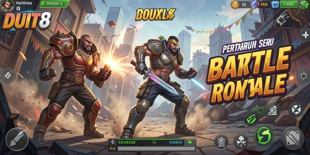 Tangkapan layar gameplay DUIT8 menampilkan aksi seru Battle Royale.