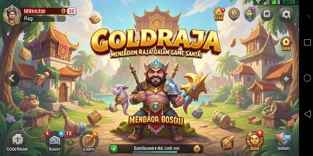 Tampilan utama gameplay GOLDRAJA yang penuh warna dan interaksi.