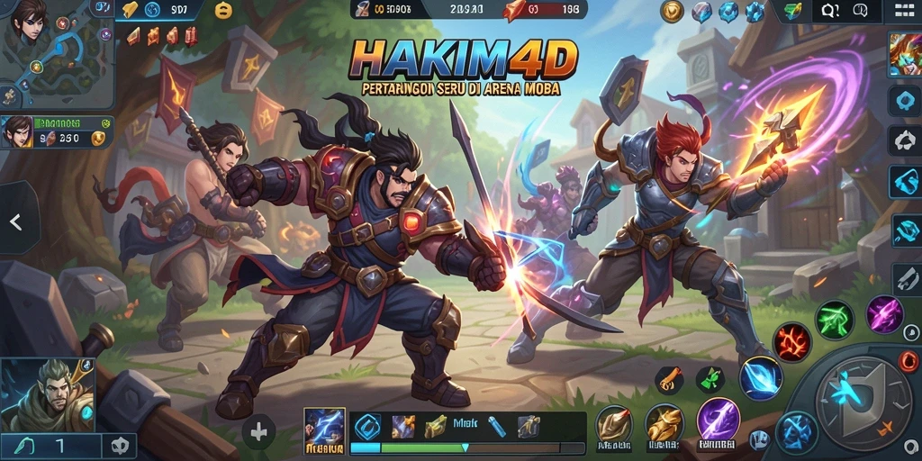 Tampilan gameplay seru di HAKIM4D, pertarungan tim yang strategis.