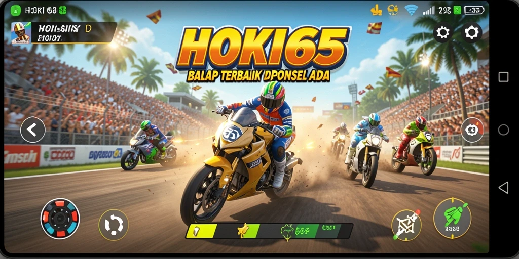 Tangkapan layar HOKI65 menampilkan momen balap yang mendebarkan.