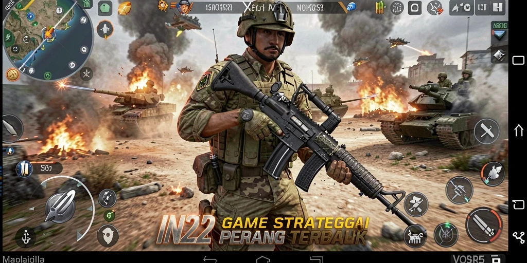 Tampilan menarik dari gameplay strategi pertempuran di IN22.