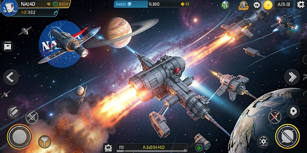 Screenshot utama yang menampilkan aksi balapan luar angkasa di NASA4D.