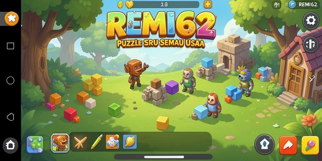 Tampilan menarik dari gameplay puzzle REMI62 yang menantang.