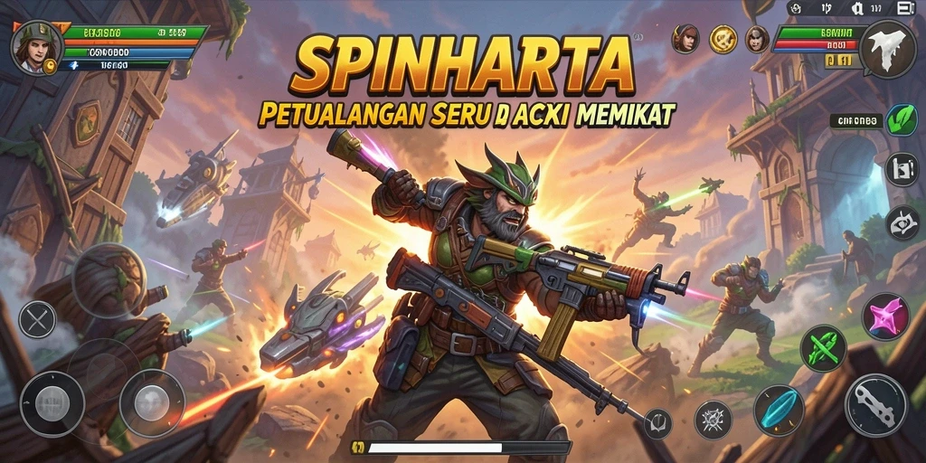 Gameplay seru SPINHARTA dengan aksi pertarungan dramatis.