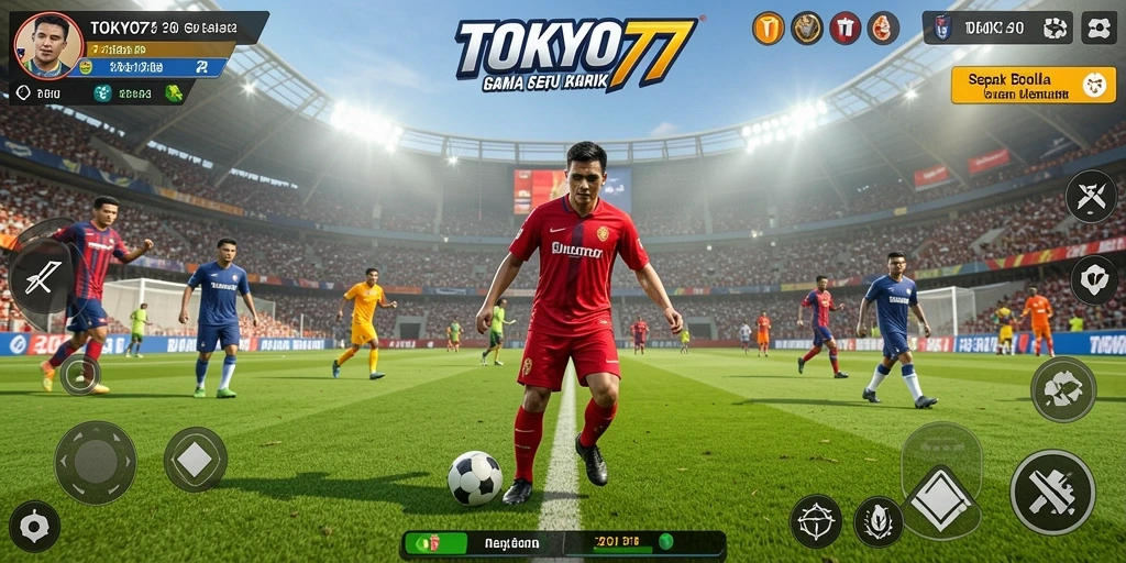 Tampilan gameplay TOKYO77 yang menampilkan aksi sepak bola seru.