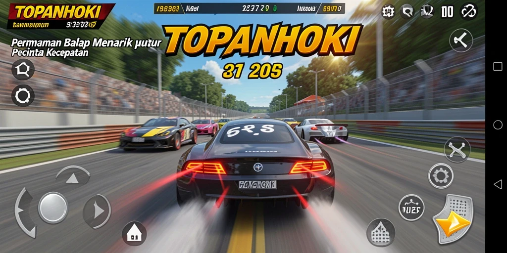Gameplay seru dari game balap TOPANHOKI dengan mobil yang melaju kencang.